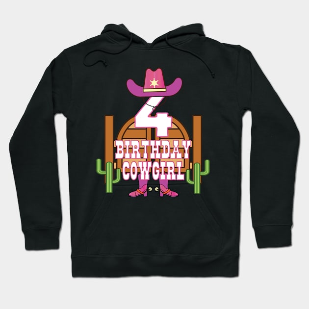 4th Birthday Cowgirl 4 Years Old Girl Rodeo Lover Party print Hoodie by Grabitees